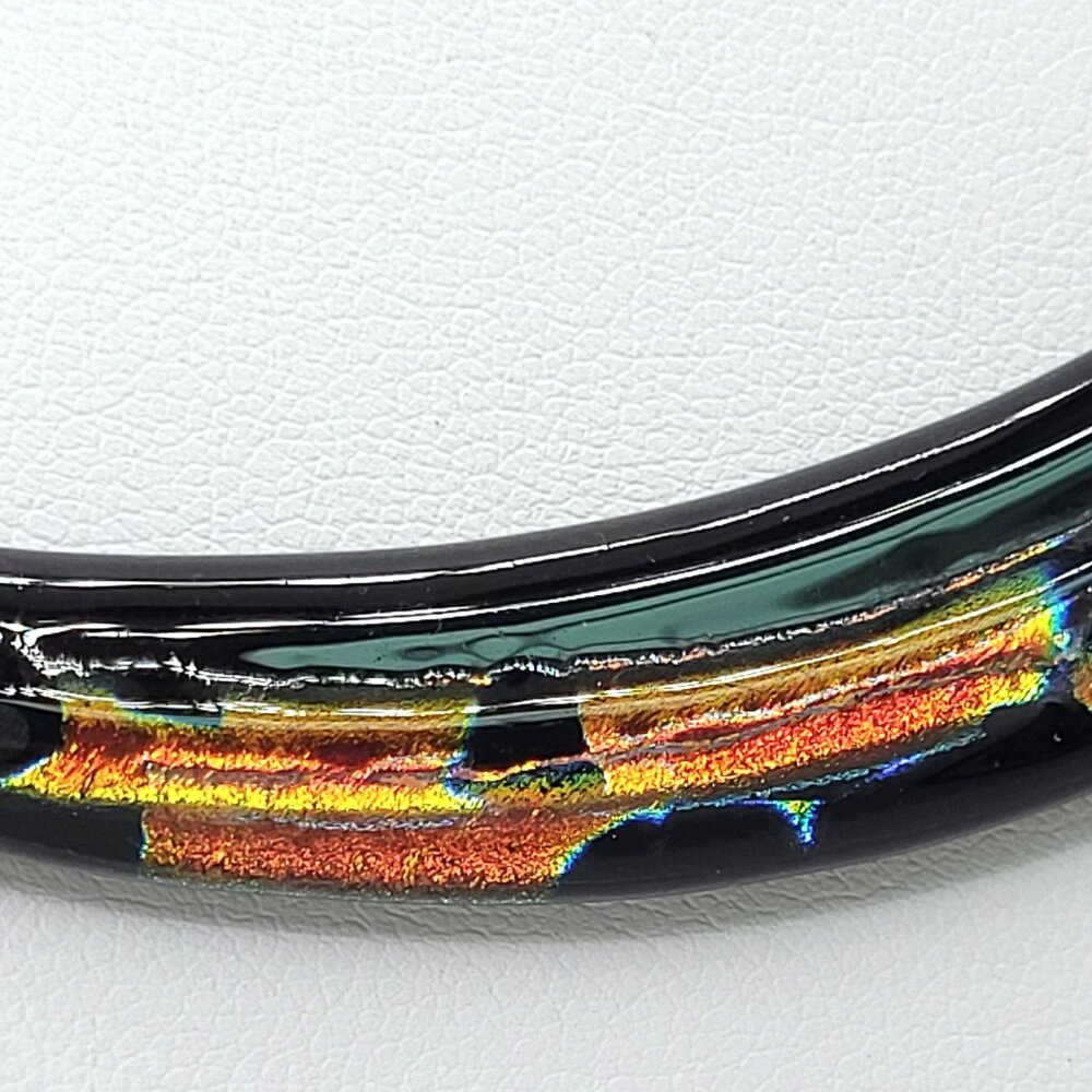 Curved Dichroic Fused Glass Pendant Gauze Double Strand Necklace 17" Signed TB - Picture 3 of 12